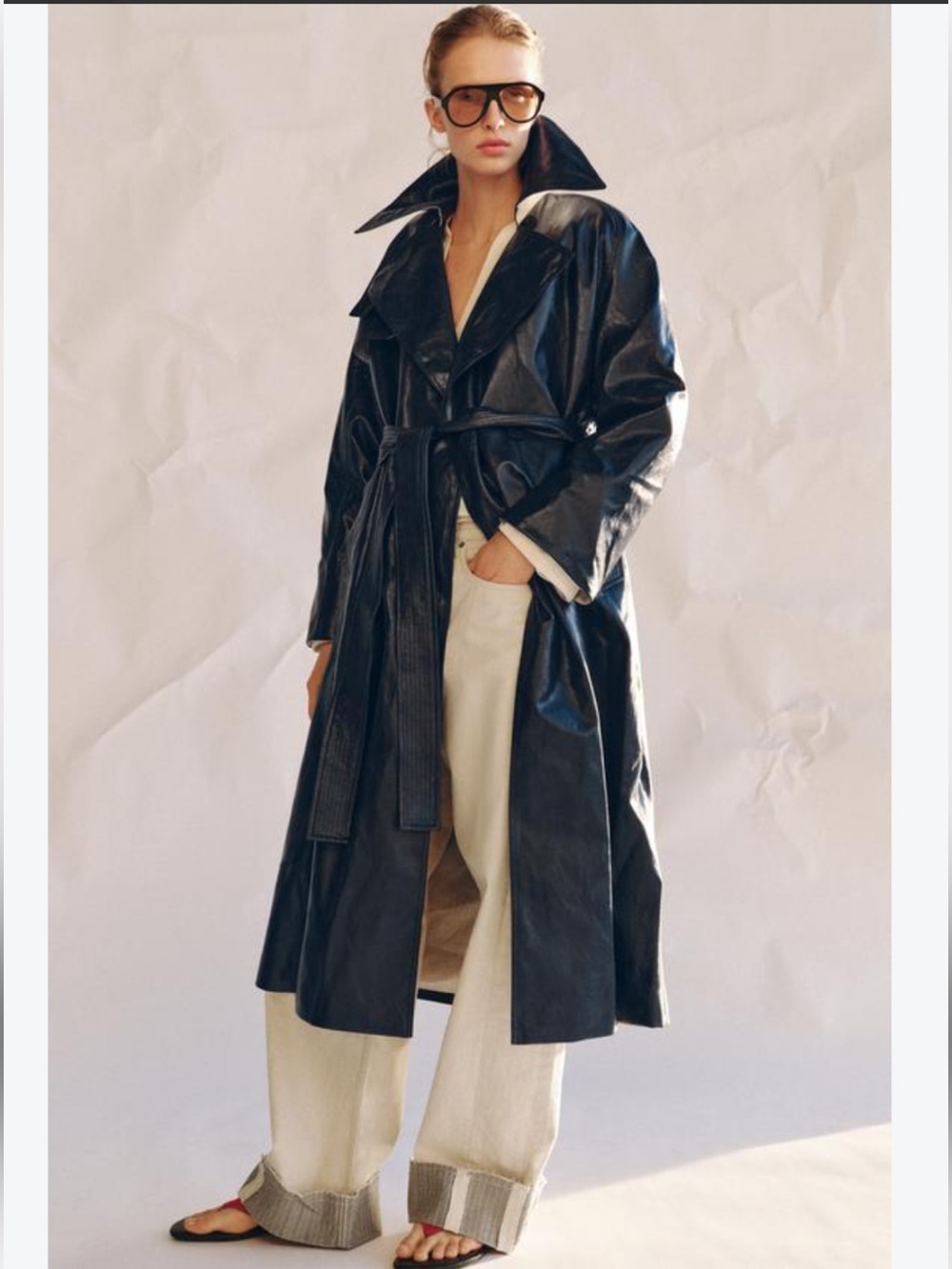 Zara Black Leather Trench Coat with Belt
